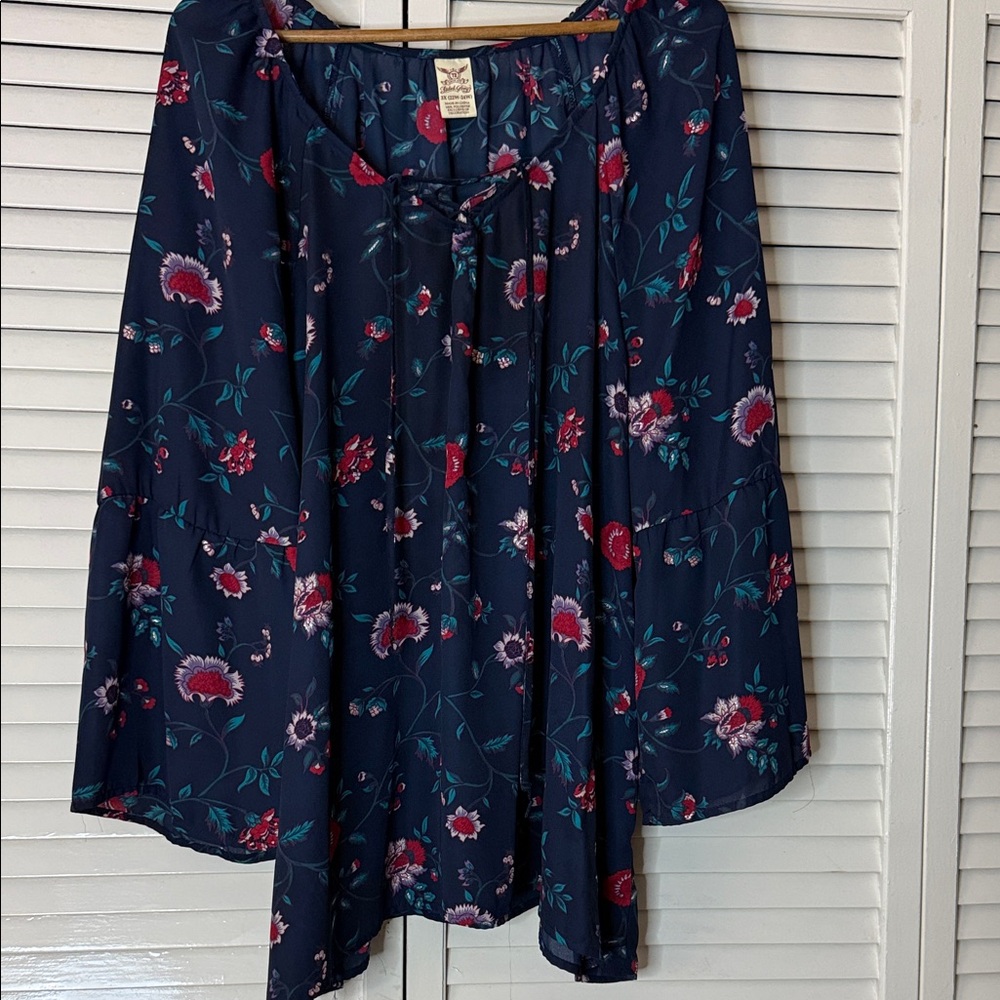 Faded Glory Navy Floral A-Line Top